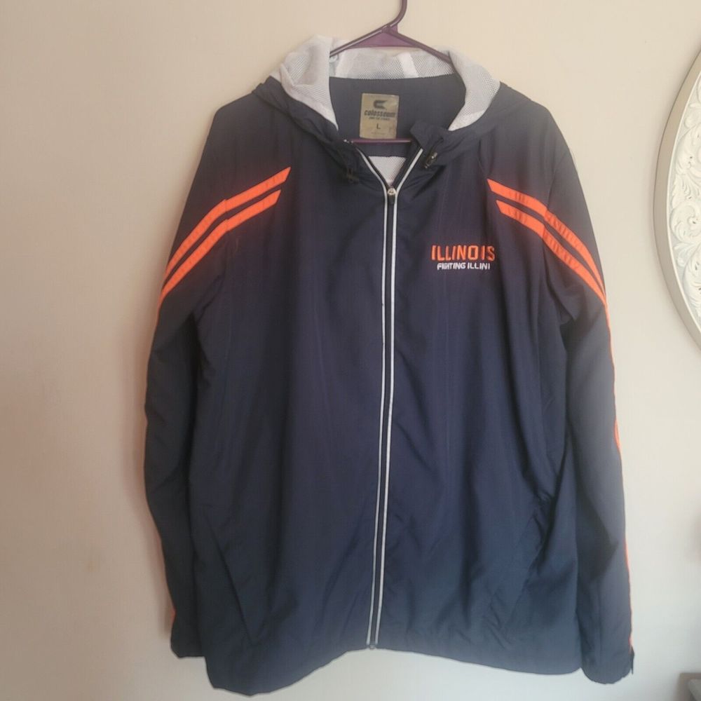 Mens L Illini Illinois Light Spring Jacket Embroidered Colloseum Full Zip Hooded